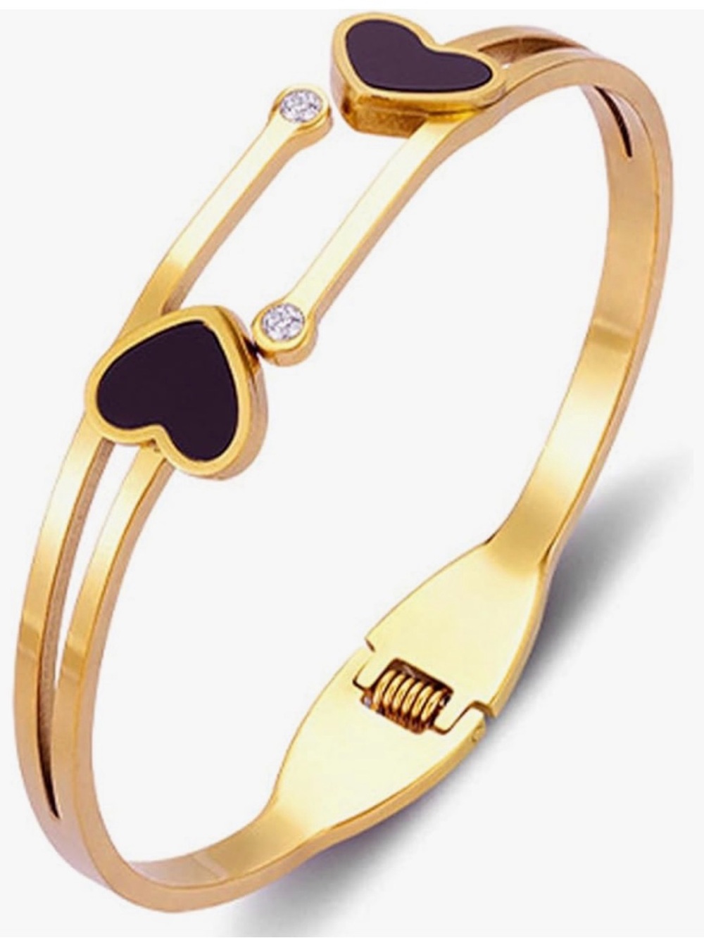 Gold Hinge Bracelet with Black Heart Accents - Women's Jewelry